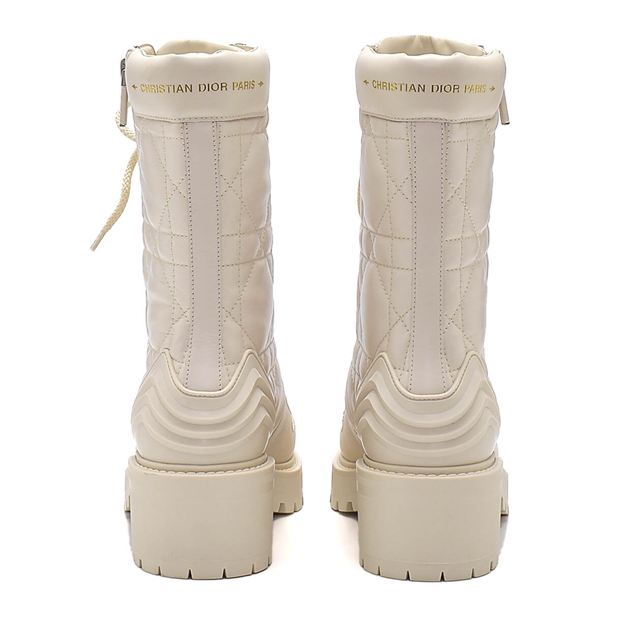 CHRISTIAN DIOR - White Cannage Leather D Leader Ankle Boots